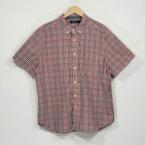 Nautica Red White & Blue Checked Short Sleeve Button Down Cotton Shirt  Men's XL